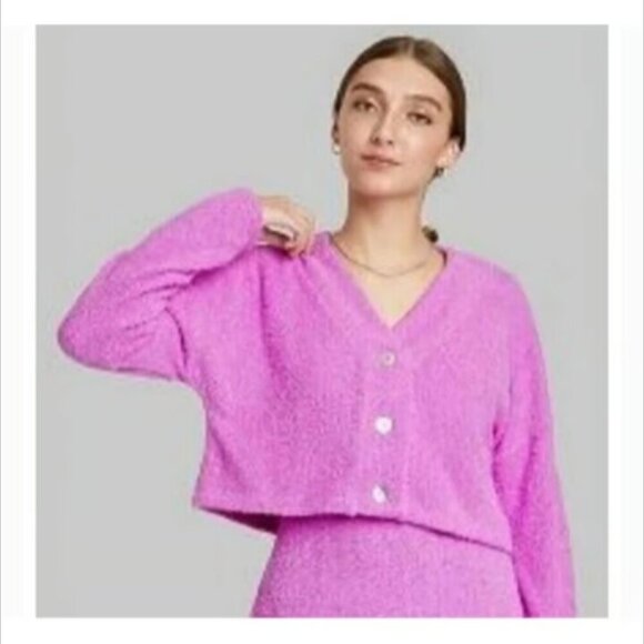 Wild Fable Womens Large Cardigan Purple Button Front Long Sleeve Cropped Sweater - Picture 1 of 8